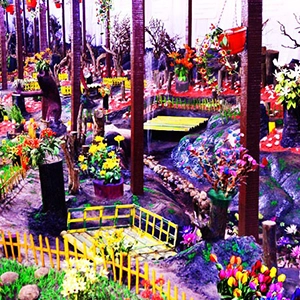 Thread Garden near Rayne Forest Kotagiri displays handcrafted flowers made entirely from thread artistry