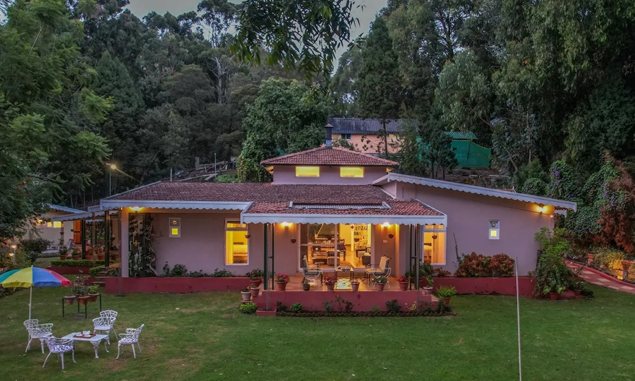 Fort-inspired space offering spacious bedrooms, pristine baths, and scenic mountain views in Kotagiri.